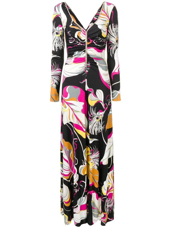 Emilio Pucci Frida Print Crystal Embroidered Long Dress - Black