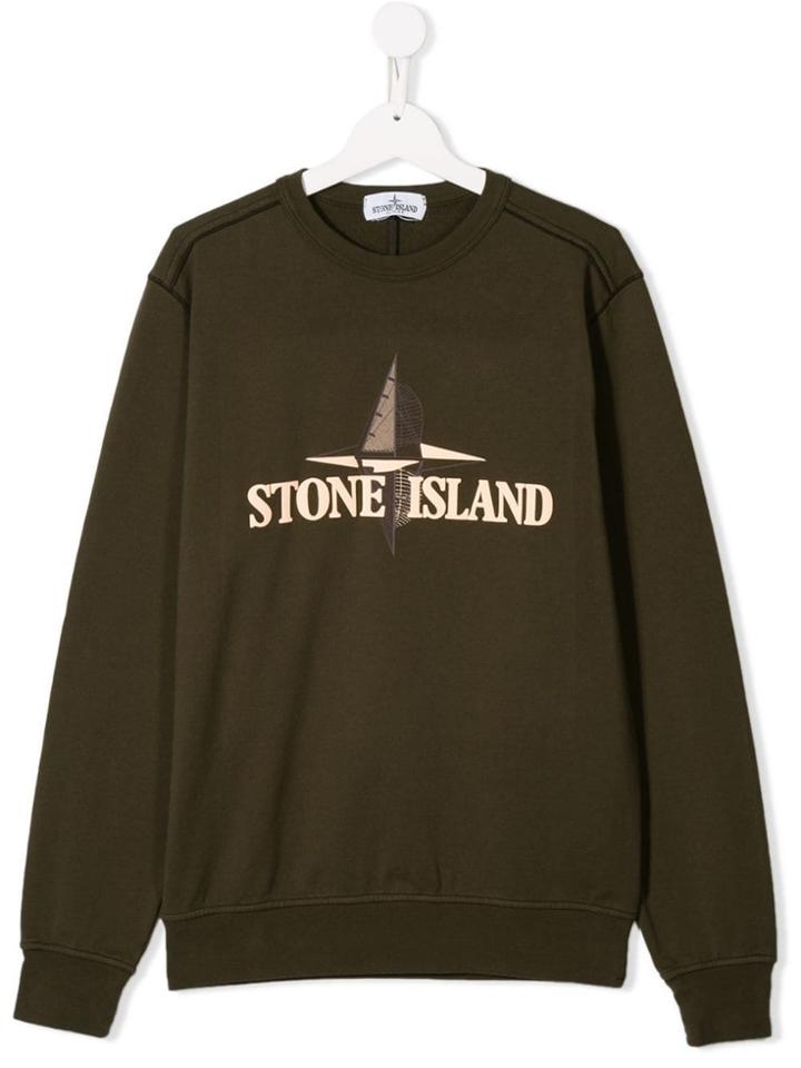 Stone Island Junior Teen Logo Print Sweatshirt - Green
