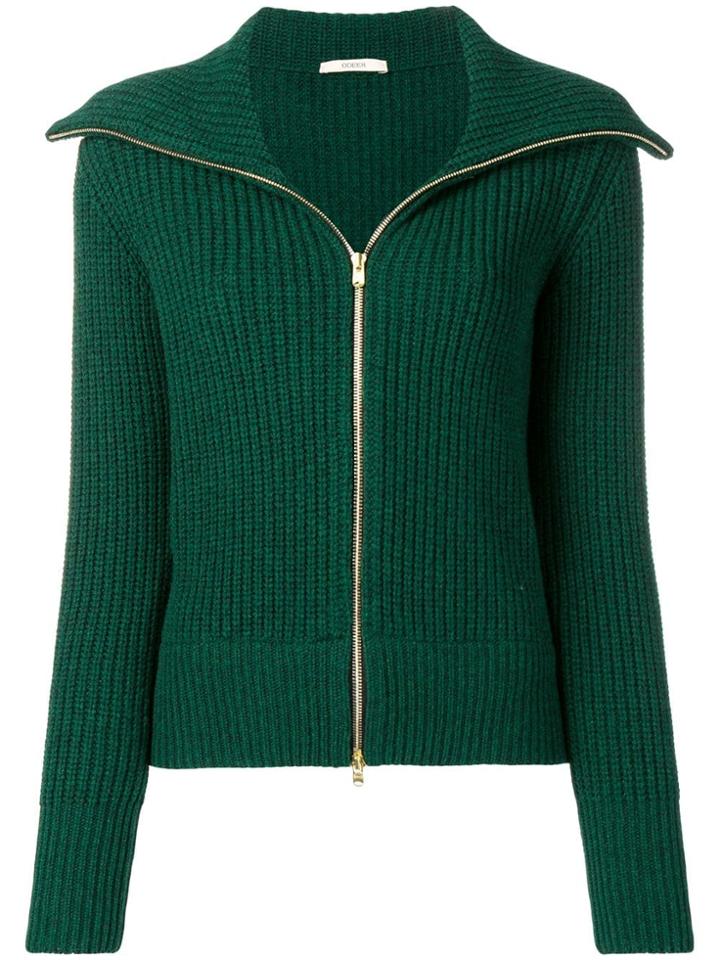 Odeeh Zipped Knitted Cardigan - Green