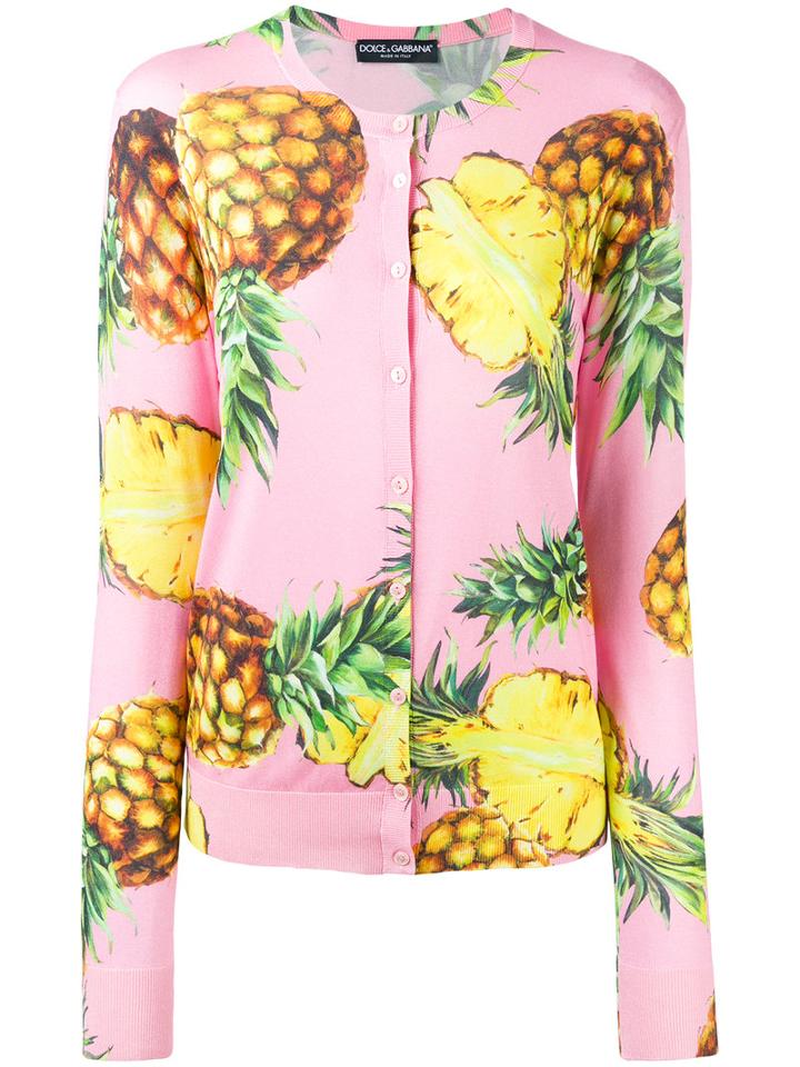 Dolce & Gabbana Pineapple Print Cardigan, Women's, Size: 44, Pink/purple, Silk