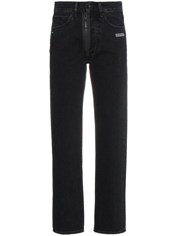 Off-white Front Zip Slim Leg Jeans - Black
