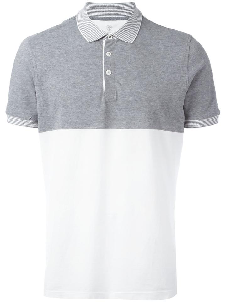 Brunello Cucinelli Bicolour Polo Shirt, Men's, Size: Large, Grey, Cotton