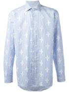 Etro Striped Embroidered Shirt, Men's, Size: 43, Blue, Cotton/linen/flax