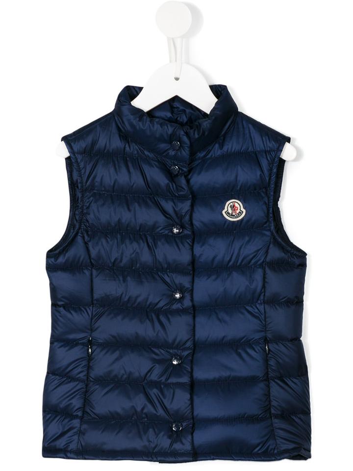 Moncler Kids Sleeveless Button Up Padded Jacket, Size: 10 Yrs, Blue