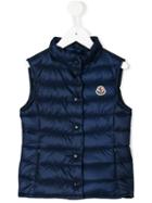 Moncler Kids Sleeveless Button Up Padded Jacket, Size: 10 Yrs, Blue