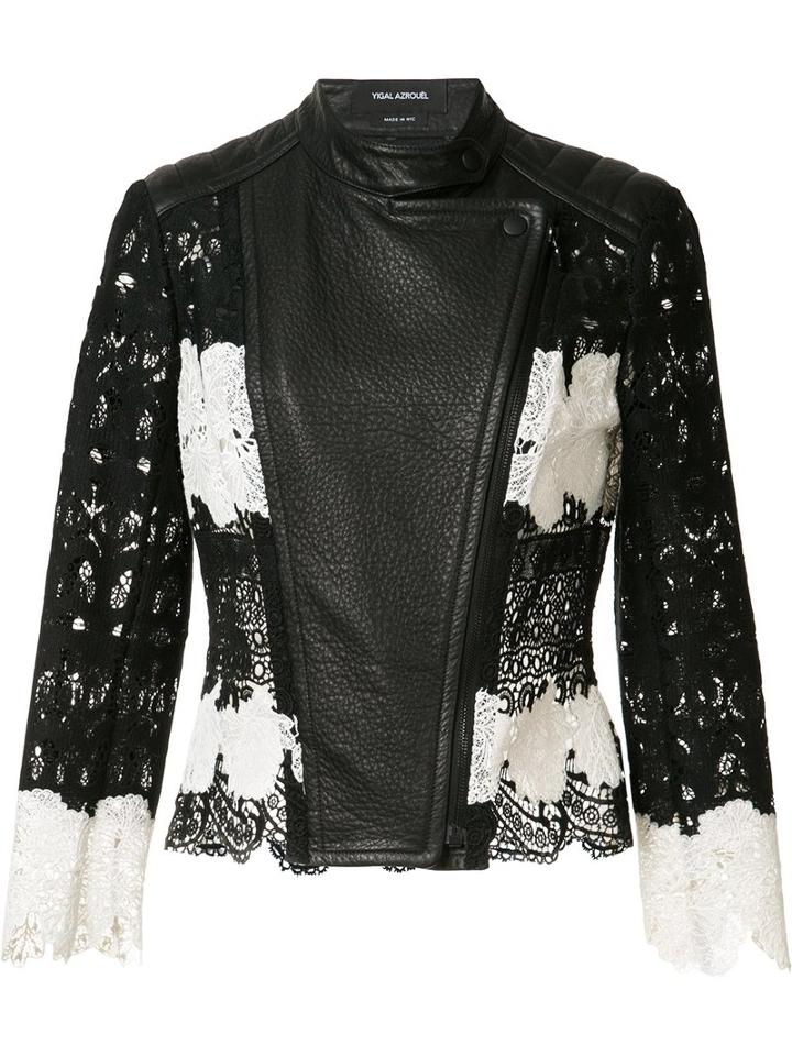 Yigal Azrouel Mod Lace & Leather Jacket, Women's, Size: 6, Black, Leather/polyester
