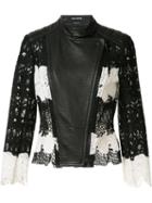 Yigal Azrouel Mod Lace & Leather Jacket, Women's, Size: 6, Black, Leather/polyester