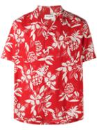 Saint Laurent Hibiscus Floral Print Shirt, Size: 39, Red, Viscose/cotton