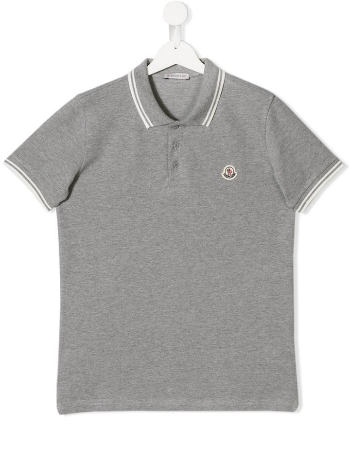 Moncler Kids Teen Striped Trim Polo Shirt - Grey