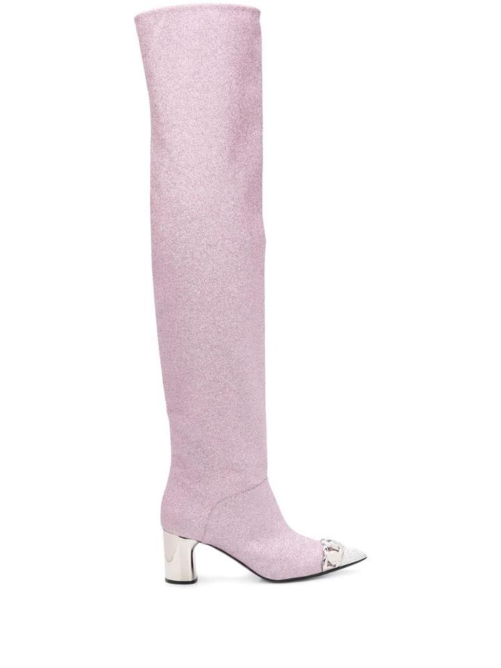 Casadei Glitter Knee High Boots - Pink