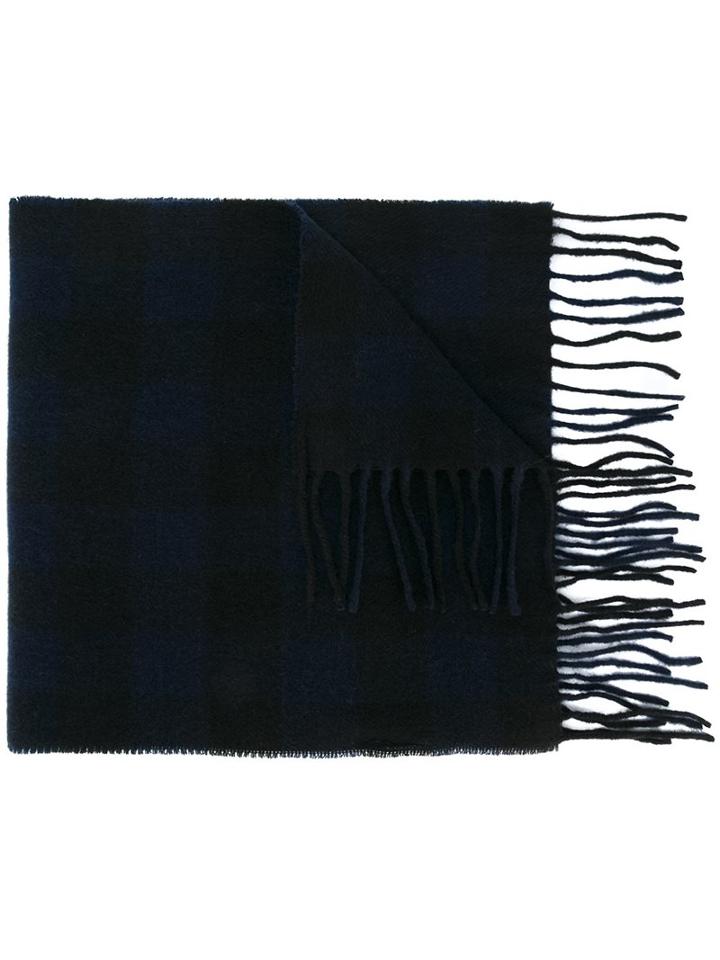Woolrich Fringed Scarf, Men's, Blue, Polyamide/wool