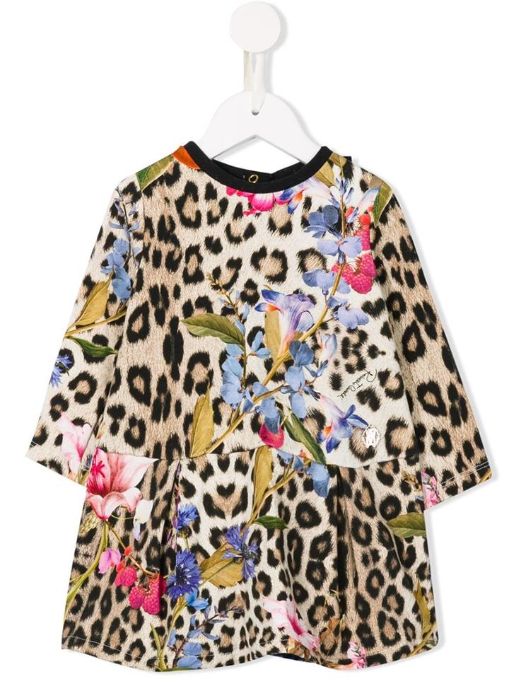 Roberto Cavalli Kids Leopard Floral Print Dress, Infant Girl's, Size: 9 Mth, Black