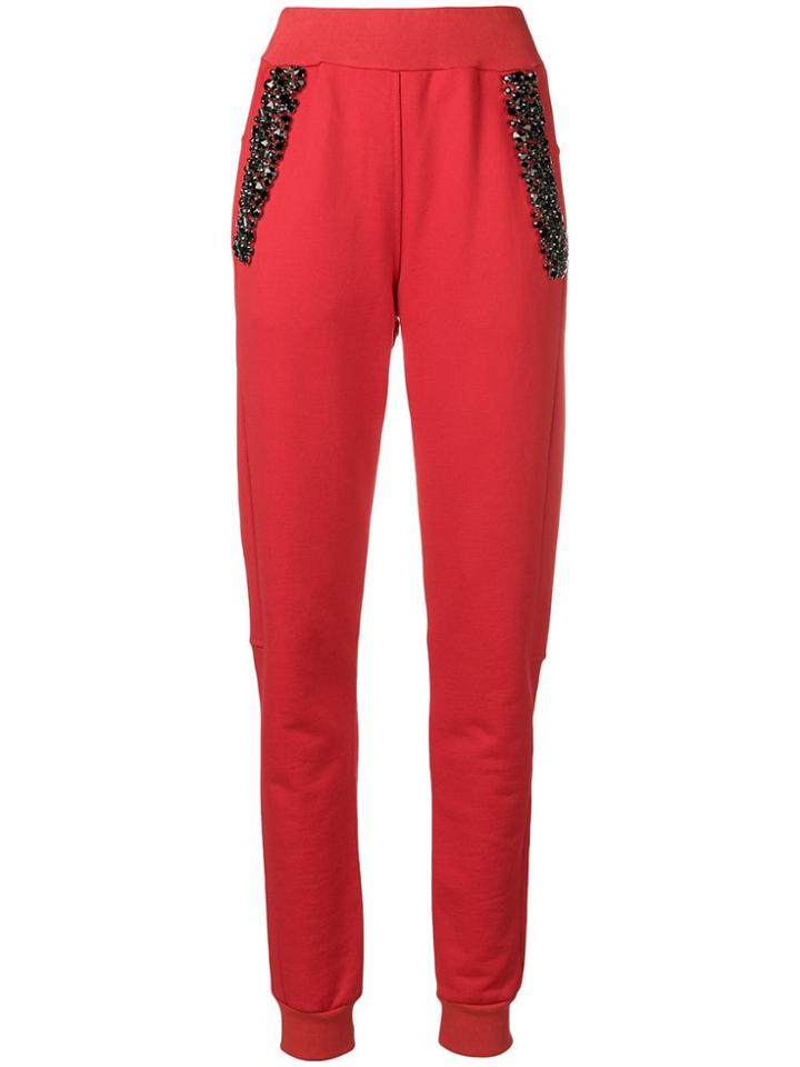 Philipp Plein Crystal Track Pants - Red