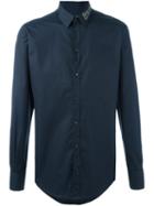 Dolce & Gabbana Embellished Collar Shirt, Men's, Size: 39, Blue, Cotton/copper/metallic Fibre/polyester