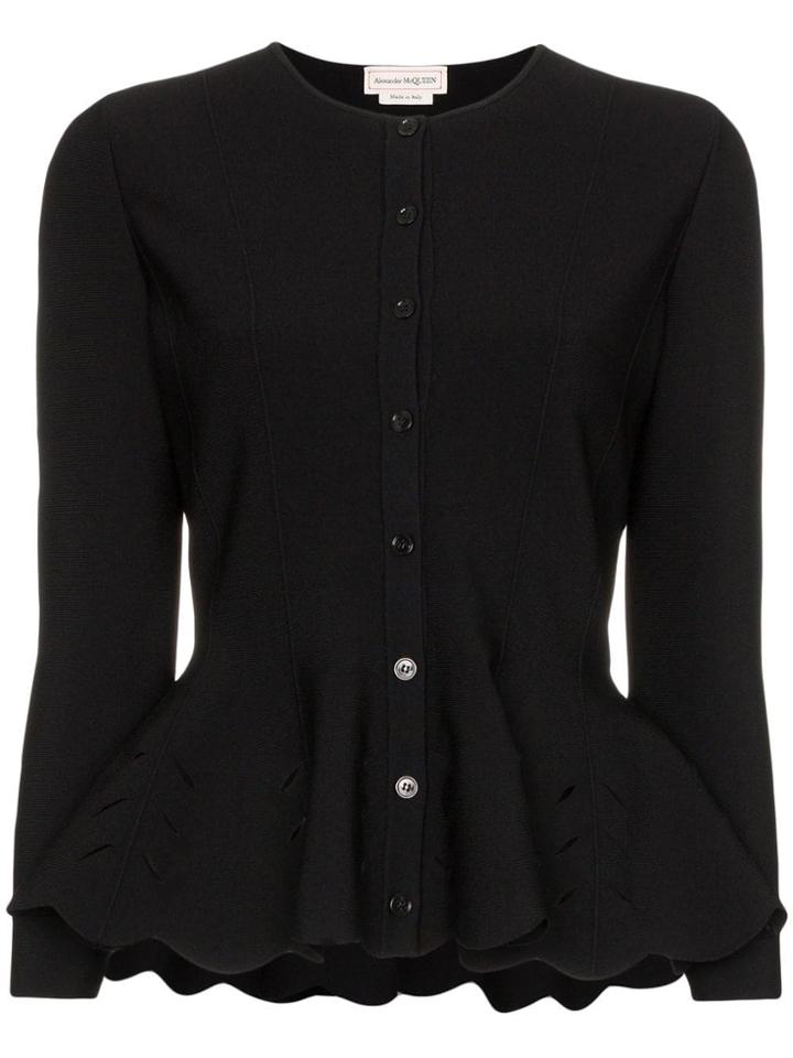 Alexander Mcqueen Slit Detail Peplum Cardigan - Black