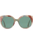 Gucci Eyewear Cat Eye Glitter Acetate Sunglasses - White