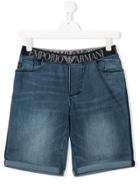 Emporio Armani Kids Teen Elasticated Waistband Denim Shorts - Blue