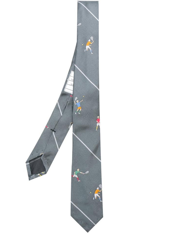 Thom Browne Tennis Embroidered Tie - Grey