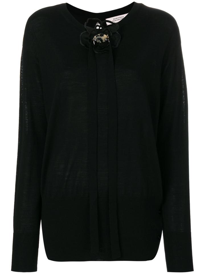 Dorothee Schumacher Applique Flower Longline Sweater - Black