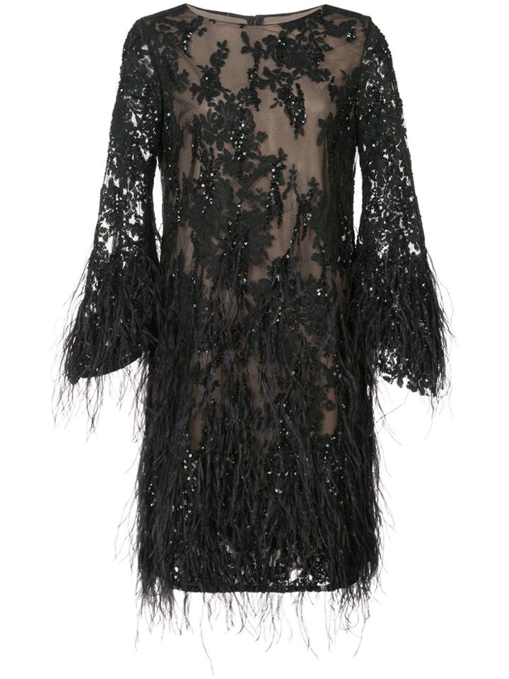 Marchesa Lace Embroidered Fitted Dress - Black