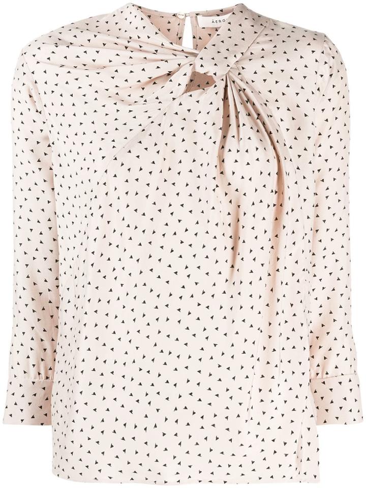Áeron Patterned Twist Front Blouse - Neutrals