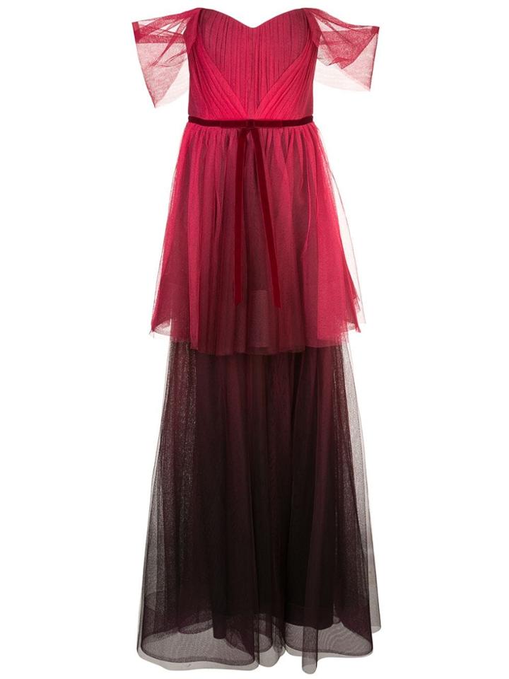 Marchesa Notte Gradient Tulle Gown - Red