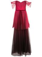 Marchesa Notte Gradient Tulle Gown - Red