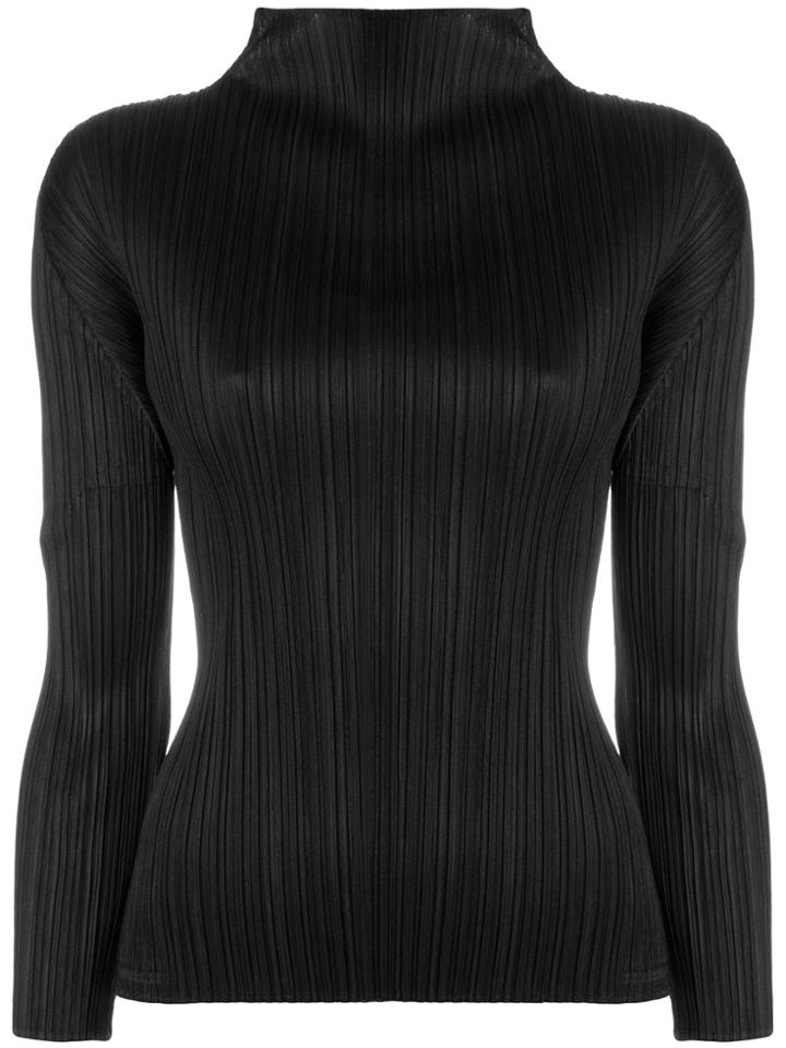 Pleats Please By Issey Miyake Pleated High Neck Blouse - Black