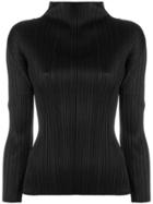 Pleats Please By Issey Miyake Pleated High Neck Blouse - Black