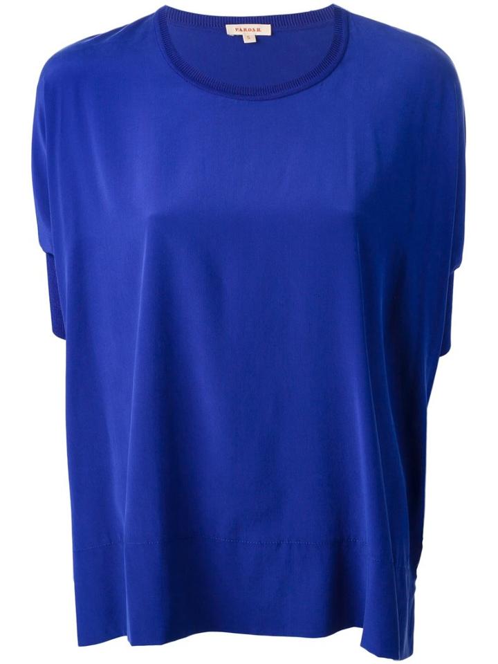 P.a.r.o.s.h. - Ribbed Trim Blouse - Women - Silk/spandex/elastane - M, Women's, Blue, Silk/spandex/elastane