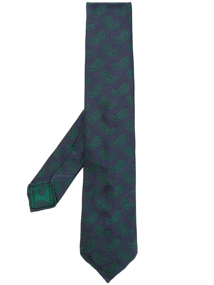 Kiton Paisley Embroidered Tie - Blue