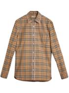 Burberry Embroidered Detail Check Cotton Shirt - Nude & Neutrals