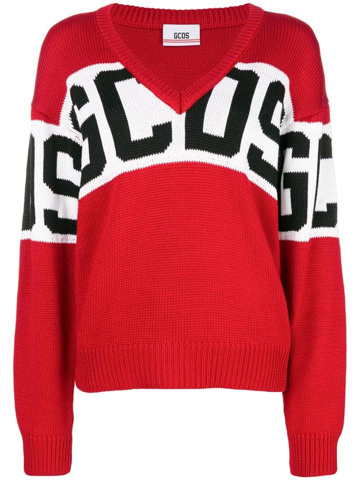 Gcds Logo V-neck Jumper - Red