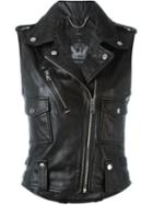 Diesel Sleeveless Biker Jacket, Women's, Size: Medium, Black, Sheep Skin/shearling/polyester