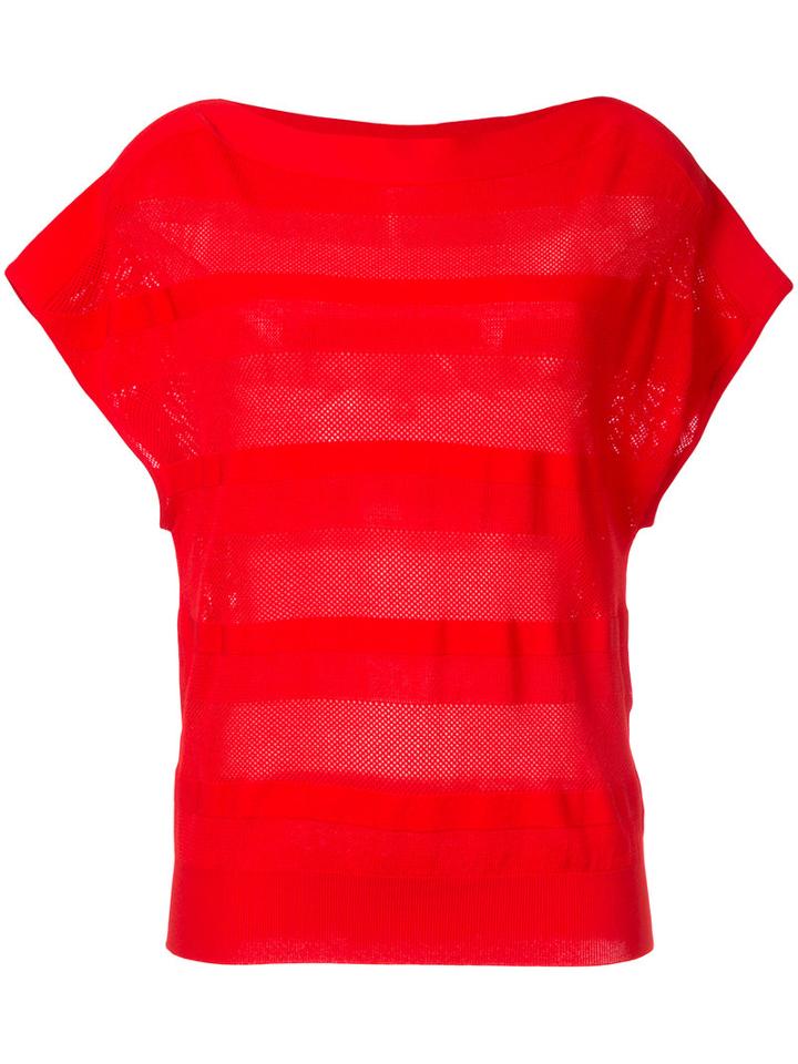Estnation - Striped Panel Wide Sleeve Top - Women - Rayon - 38, Red, Rayon