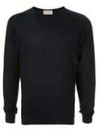 John Smedley Long-sleeved V-neck Pullover - Blue