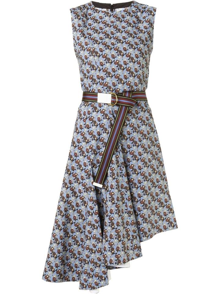 Marni Floral Print Asymmetric Dress, Women's, Size: 38, Blue, Cotton