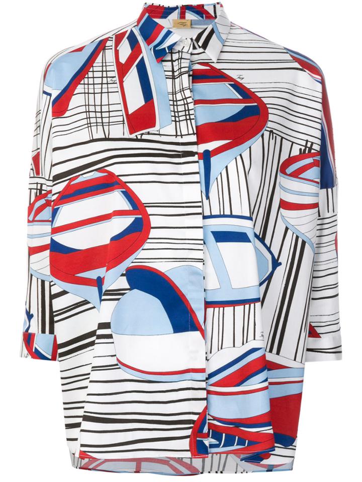 Fay Boxy Printed Shirt - White