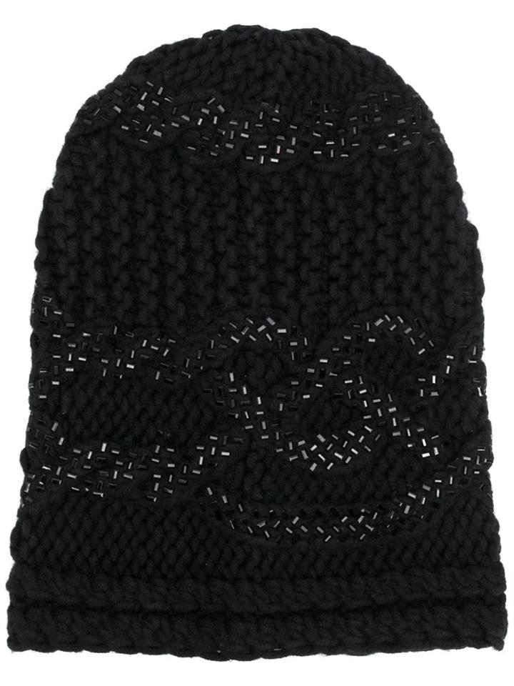 Ermanno Scervino Knitted Hat With Strass - Black