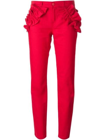 Simone Rocha X J Brand Ruffle Detail Trousers, Women's, Size: 24, Red, Cotton