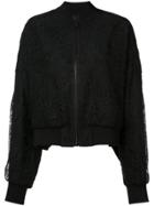 Vera Wang Sheer Back Lace Bomber Jacket - Black