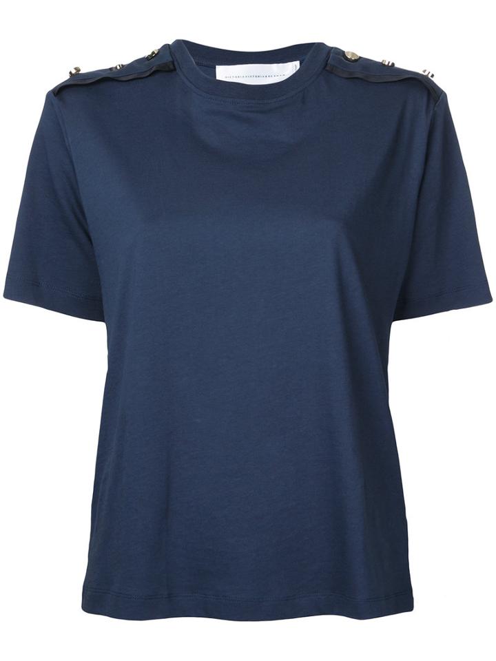 Victoria Victoria Beckham - Buttoned Shoulder Pad T-shirt - Women - Cotton - S, Women's, Blue, Cotton