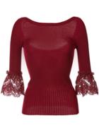 Oscar De La Renta Lace Detail Bell Sleeve Top - Red