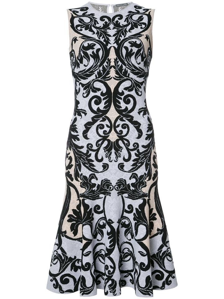 Alexander Mcqueen Flock Jacquard Sleeveless Dress, Women's, Size: Large, Black, Viscose/polyester
