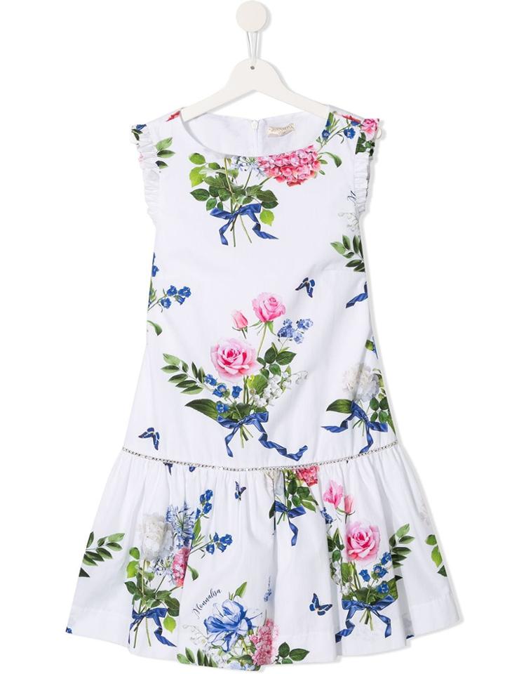 Monnalisa Floral Print Dress - White