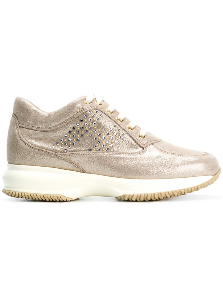 Hogan Metallic Lace-up Sneakers - Nude & Neutrals