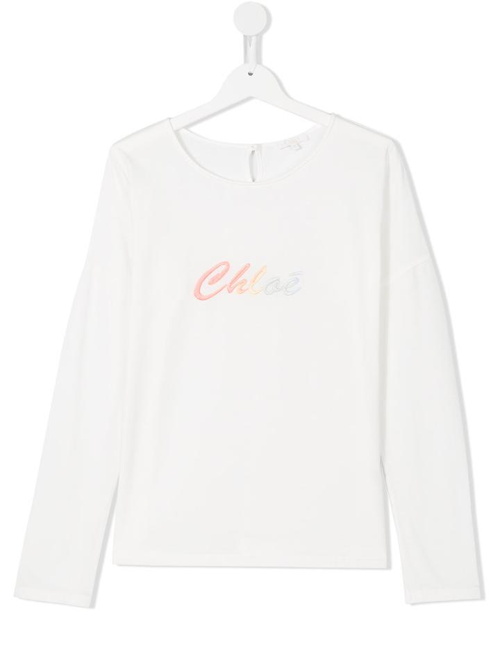 Chloé Kids Logo Longsleeved T-shirt, Girl's, Size: 14 Yrs, White
