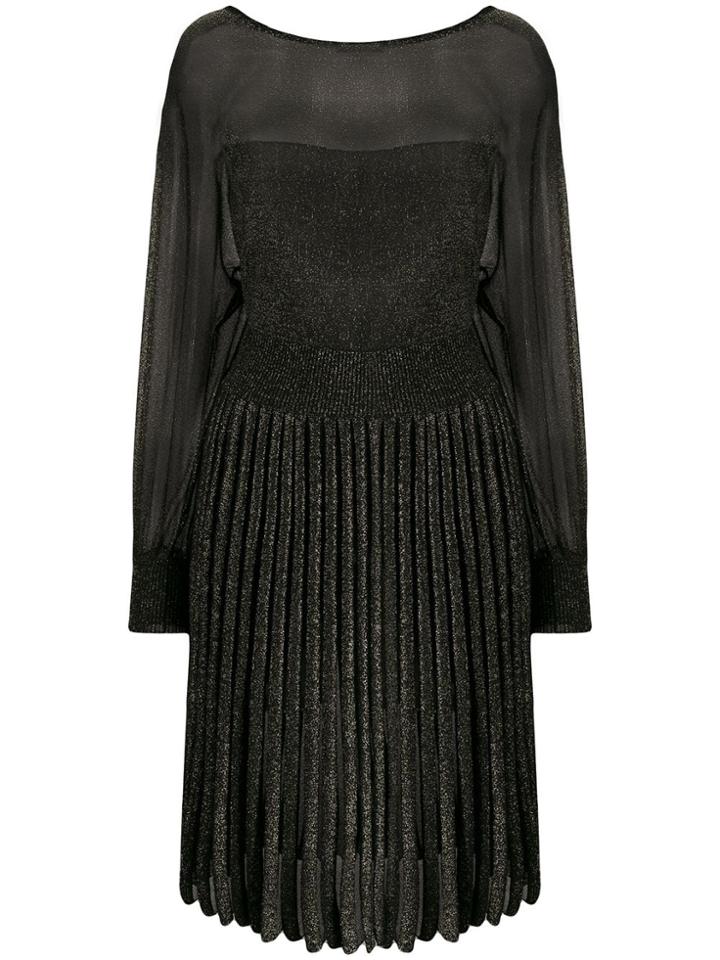 Alberta Ferretti Pleated Metallic Knit Dress - Black
