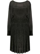 Alberta Ferretti Pleated Metallic Knit Dress - Black