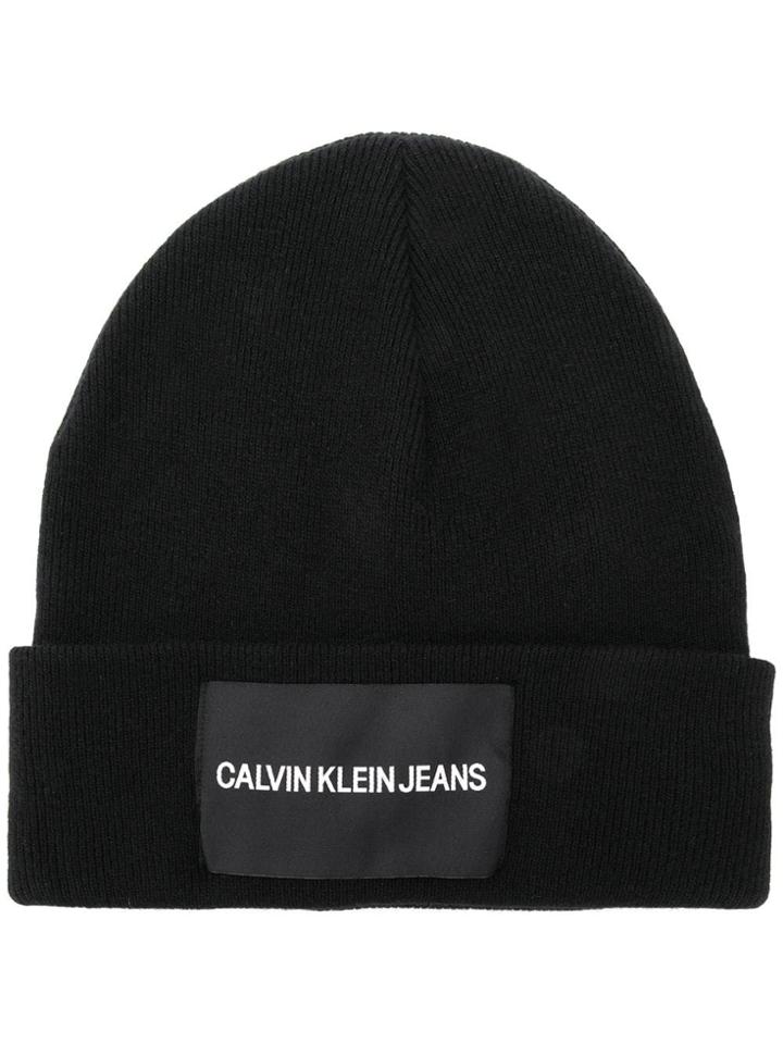 Calvin Klein Jeans Logo Patch Beanie Hat - Black